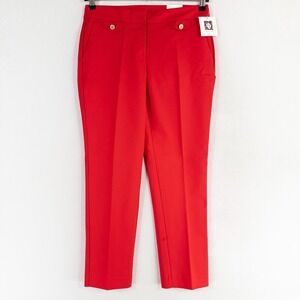 Anne Klein Pants Womens 4 Red Slim Ankle Flat Front Mid Rise Stretch Career New